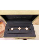 2023 VCA VAN CLEEF & ARPELS VINTAGE ALHAMBRA BRACELET 5 MOTIFS 18K 750 ROSE GOLD WITH PINK MOTHER OF PEARL FULL SET