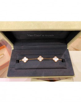 2023 VCA VAN CLEEF & ARPELS VINTAGE ALHAMBRA BRACELET 5 MOTIFS 18K 750 ROSE GOLD WITH PINK MOTHER OF PEARL FULL SET