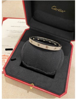 (BRAND NEW) 2023 CARTIER LOVE FULL DIAMOND BRACELET 18K 750 WHITE GOLD SIZE 17 FULL SET