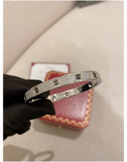(BRAND NEW) 2023 CARTIER LOVE FULL DIAMOND BRACELET 18K 750 WHITE GOLD SIZE 17 FULL SET