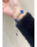 2024 VCA VAN CLEEF & ARPELS VINTAGE ALHAMBRA BRACELET 5 MOTIFS 18K 750 YELLOW GOLD AND BLUE AGATE FULL SET