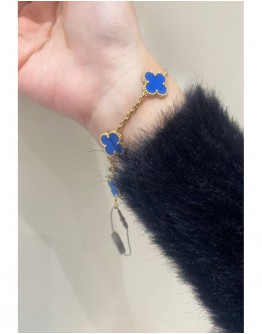 2024 VCA VAN CLEEF & ARPELS VINTAGE ALHAMBRA BRACELET 5 MOTIFS 18K 750 YELLOW GOLD AND BLUE AGATE FULL SET