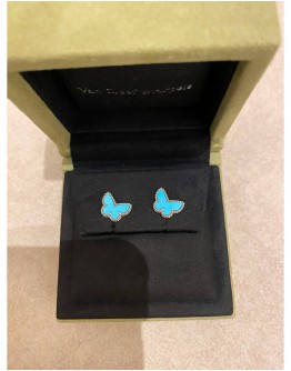 (UNUSED) 2022 VCA VAN CLEEF & ARPELS SWEET BUTTERFLIES EARSTUDS IN 18K 750 WHITE GOLD & TIFFANY BLUE