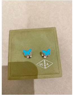(UNUSED) 2022 VCA VAN CLEEF & ARPELS SWEET BUTTERFLIES EARSTUDS IN 18K 750 WHITE GOLD & TIFFANY BLUE