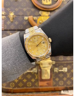 (LIKE NEW) 2012 ROLEX DATEJUST 36 HALF 18K 750 YELLOW GOLD JUBILEE DIAMOND REF 116233 GOLD COMPUTER DIAMOND DIAL 36MM AUTOMATIC WATCH -FULL SET-