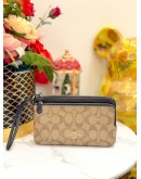 COACH DOUBLE ZIP WALLET IN DARK BROWN CANVAS 