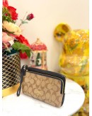 COACH DOUBLE ZIP WALLET IN DARK BROWN CANVAS 
