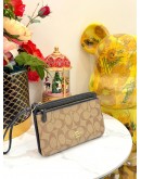 COACH DOUBLE ZIP WALLET IN DARK BROWN CANVAS 