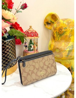 COACH DOUBLE ZIP WALLET IN DARK BROWN CANVAS 
