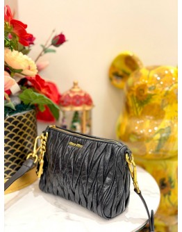 MIU MIU NAPPA MATELASSE LUX SHOULDER BAG IN BLACK LEATHER WITH GOLD TONED HARDWARE
